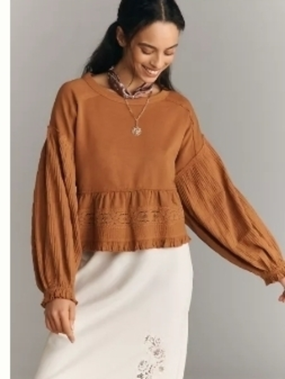 Pilcro Long Sleeve Crop Babydoll Top